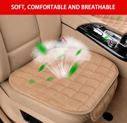 Image of Premium Breathable Car Seat Cover Cushion Universal Fit Velvet Seat Protector with Storage Pocket for Sedan, SUV, Truck & Office Chair Soft & Driving Comfort Pad 60x50 cm (1Pc) (Beige)