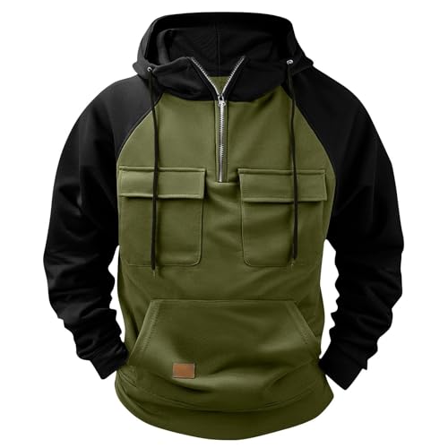 Ymosrh Men's Color Block Hoodies Long Sleeve Cargo Hoodie Pullover Work Hooded Sweatshirts with Pockets, S-3XL