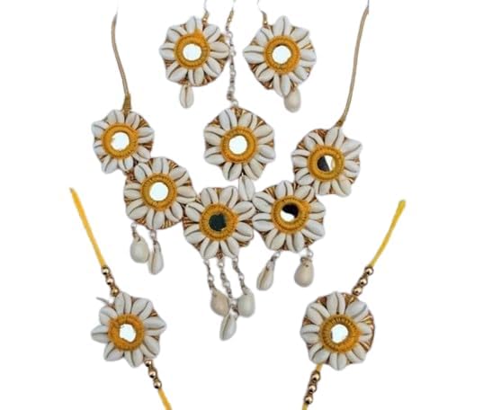 Shivarth Real Cowrie Shell & White Flower Jewellery,Necklace Maangtika Earrings Bracelets for Women & Girls Shell mirror Work for,Mehandi,Haldi, Set of 1 (B0CV5HBNX7) Amazon Price History, Amazon Price Tracker