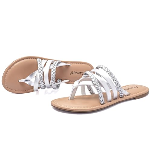 Image of Ataiwee Women's Casual Thong Dressy Strap Flat Slide Sandals,