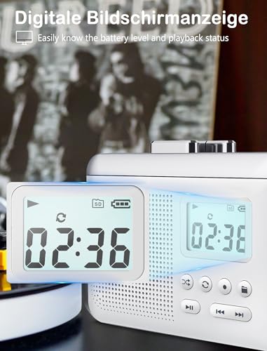 Portable Cassette Player Gracioso tragbarer Kassettenrekorder-Konverter, Kassette zu MP3 über SD-Karte, Kassettenrekorder mit 1000-mAh-Akku, integriertes Mikrofon und Lautsprecher, Kopfhöreranschluss