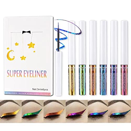 Chameleon Flüssiger Eyeliner, Glitter Waterproof Long Lasting Eyeliner Pen, intensiver Farbwechsel mit multireflektierendem Finish Metallic Flüssig-Eyeliner Set