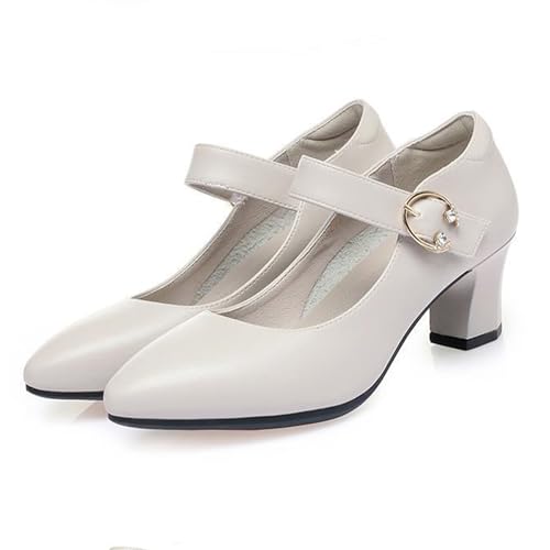 Women's Low Block Heel Mary Jane Pumps Buckle Closed Pointed Toe Dress Pumps Office Work Shoes4