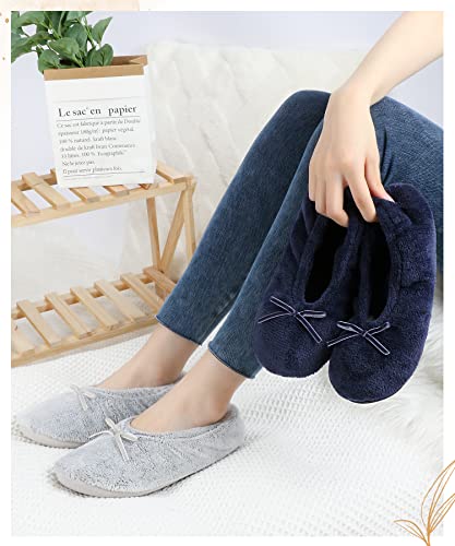 Image of Panda Bros 2 Pairs Women's Ballerina House Slippers, Anti-Skid Comfy Warm Ballet Style Slippers