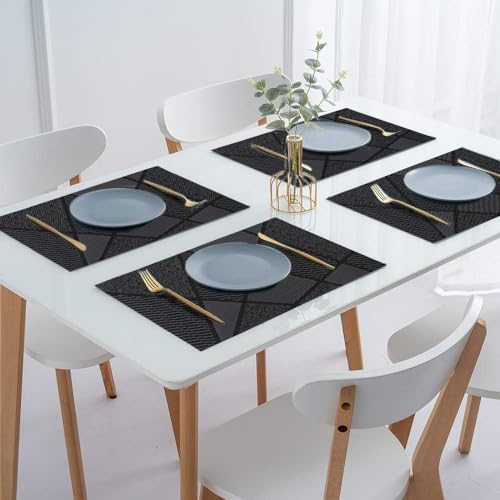 IPEA Tischsets Abwaschbar Schwarz 45 x 30 cm - 6er Set - Für Abendessen, Mittagessen, Frühstück - Hitzebeständig, rutschfest, Schmutzabweisend für Küchentisch und Wohnzimmer - Platzsets Abwischbar