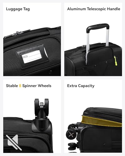 LUGGEX Carry On Luggage Suitcases with Spinner Wheels, 20 Inch Soft Sided Expandable Rolling Suitcase for Travel, Business (Black)3