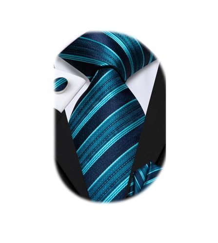 Image of Hi-Tie Men 63inches Tie Set Extra Long Necktie Paisley Tie Pocket Suqare Cufflinks Big and Tall Men Tie