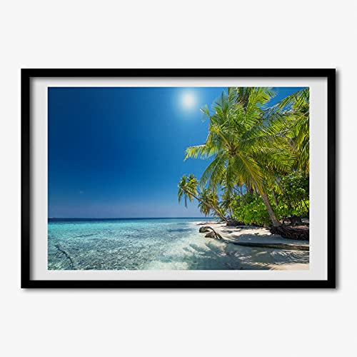 Tableau cadre en bois 70x50 cm avec affiche Plage des Maldives Tulup pour décoration murale
