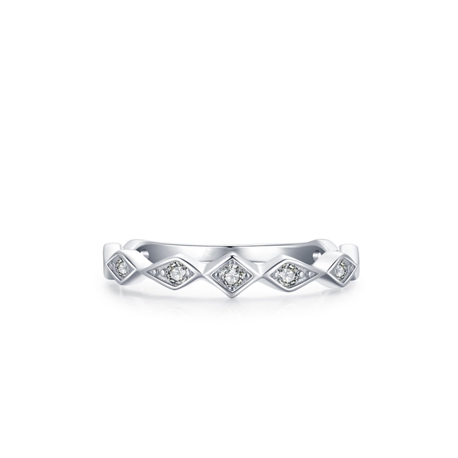 Bague Or Blanc Femme 9K/14K/18K, Anneau Empilable Motif Losange Orné de Lab Diamant, Bague Fine en Or Véritable
