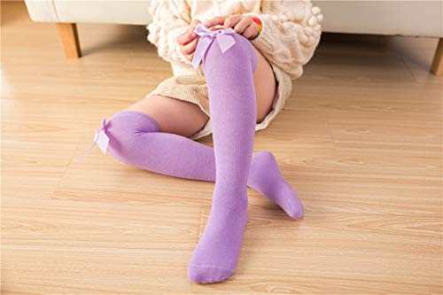 Image of Little Girl's Knee High Socks Over Calf Kids Overknee Stockings Bow Style