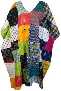 Mogul Interior Cotton Maxi Dress, Patchwork Multicolor Floral Print Kaftan, Beach Long Caftan Dresses L-3X