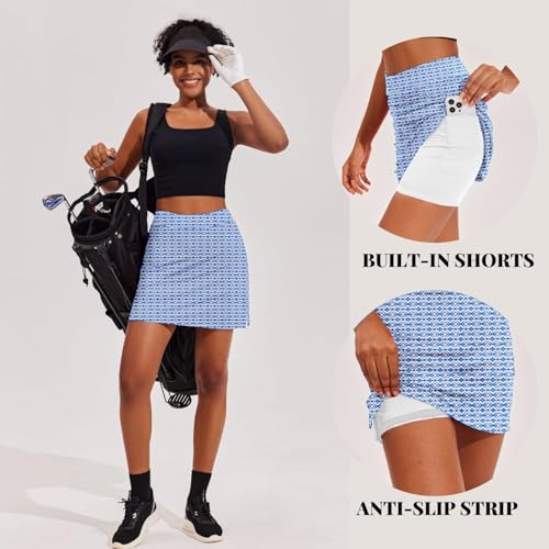 Image of Ekouaer 16 inch Golf Skorts for Woman with Inner Pockets Silicone Grippers Tennis Skirt Quick Dry Athletic Pickleball Skort
