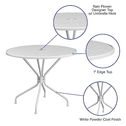 Image of Flash Furniture 35.25 inch Round Patio Table with Umbrella Hole, White