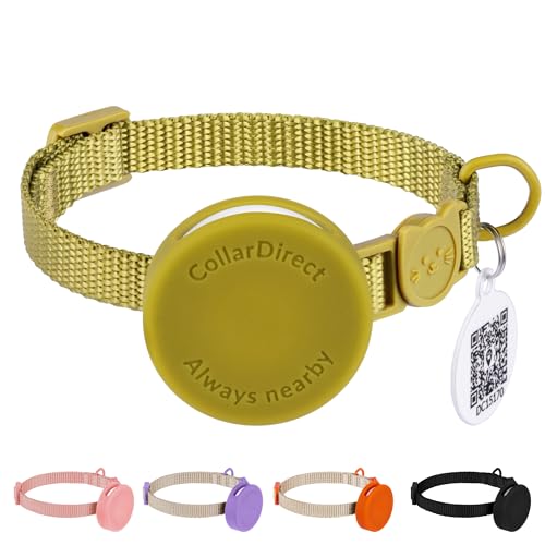 CollarDirect Breakaway Nylon Cat Collar with Airtag Holder and ID Tag - Green, S
