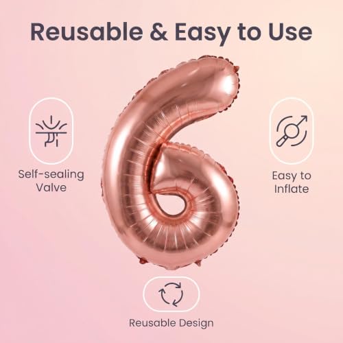 Image of YPSelected 32 Inch Large Foil Helium Number Balloon Birthday Wedding Party 0-9 (Rose Gold, 6)