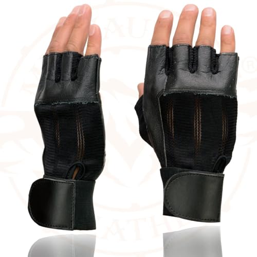 Image of Milwaukee Leather SH198 Men's Black Flame Embroidered Fingerless Gloves with Gel Palm