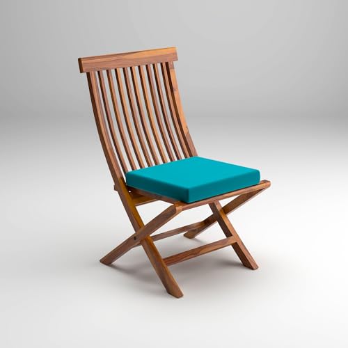 Image of Sheesham Wooden Portable Foldable 2 Seater Chair with Table Set Outdoor Balcony Garden Coffee Table Set Furniture with 1 Table and 2 Chairs Set (Brown with Blue Cushion)