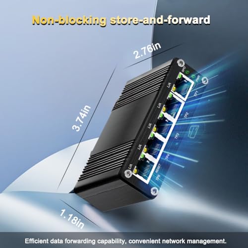 Image of Mini Managed Industrial 5-Port Gigabit Ethernet Switch Solar Power 5x10 /100 /1000BASE-T RJ45 Switch Support Web Management,QoS,Vlan Din Rail /Wall Mount Easy Smart Managed Network Switch