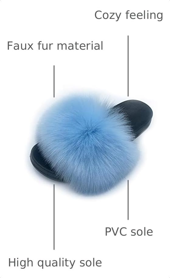 Image of Women's Faux Fur Slides Slippers Fluffy Fuzzy Sandals Open Toe Furry Slide Flip Flop Indoor Outdoor