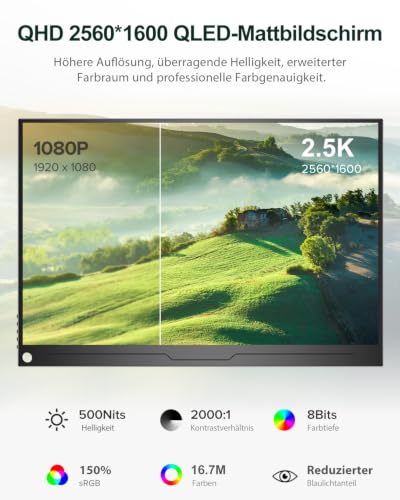 UPERFECT QLED Portable Monitor 2.5K 16 Zoll, 2560x1600 2000:1 500 Nits – Ansicht 2