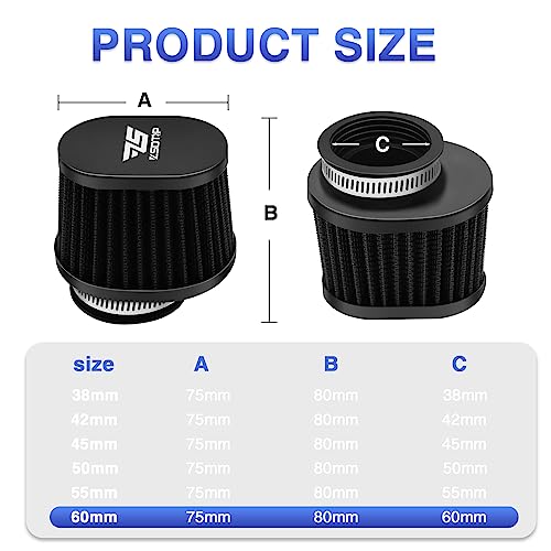 Image of 2PCS Motorcycle Air Filter Universal 60MM Replacement Engine Filter High Performance Air Filters Fit Motocross Carburetor Cleaner for Pit Bike Scooter Moped ATV (Black)