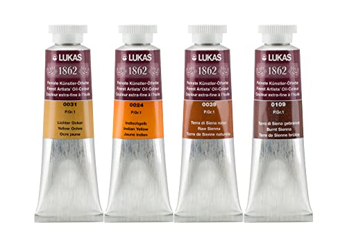 Lukas 1862 Professional Artist Oil Paint - Yellowish Earth Colors, 37 mL - Set of 4 - Outstanding Lightfastness, Non-Yellowing, w/Beeswax for Buttery Texture, Consistent Hue for Professional Artists