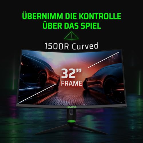 A32 V2 Curved Gaming Monitor, 32 Zoll(80cm), 180Hz, 1500R, QHD (2560x1440), 1ms, HDR, FreeSync&G-Sync, 122% SRGB, Eye Care, Eingebauter Lautsprecher, HDMI, Display Port, Höhenverstellbar – Bild 3