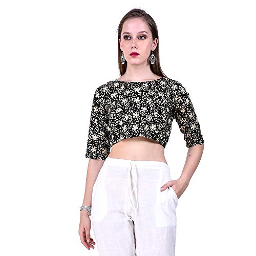 Image of Fressia Fabrics Pure Cotton Kalamkari Print Readymade Saree Blouse for Women