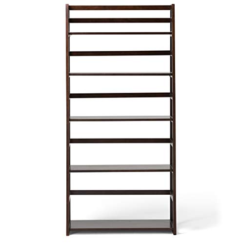 Image of SIMPLIHOME Acadian 63 inch Tall Solid Wood 5-Shelf Bookcase in Brown