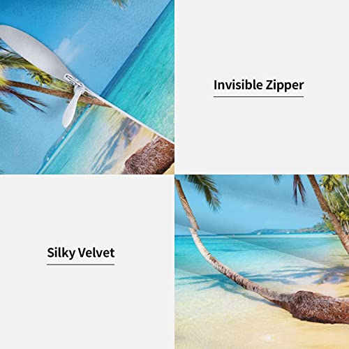 WTEZMONM Summer Coastal Beach Coconut Trees Throw Pillow Covers Fashion Soft Velvet Cushion Cover 18" x 18" for Couch Sofa Pillowcase - Image 4