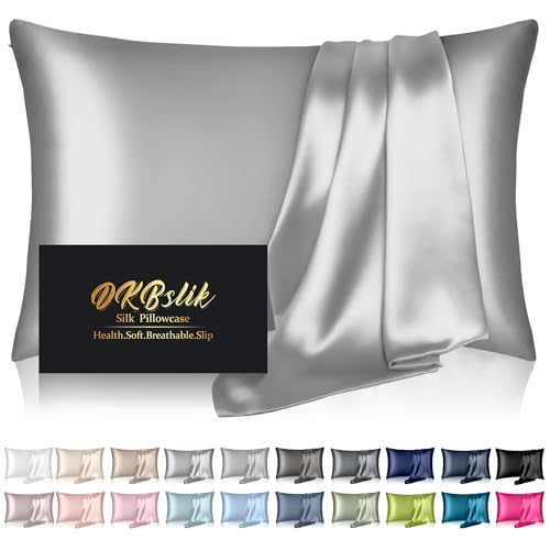 Image of Mulberry Silk Pillow Cases King Size, Silk Pillowcase for Hair and Skin, Both Sides Natural Silk Satin Pillowcase for Sleeping Women with Zipper, Gifts for Women Men, Silver Grey