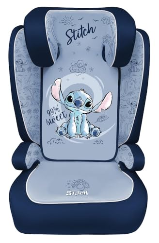 Tataway Disney Stitch i-Size R129, Kindersitz 15-36 kg (3,5-12 Jahre), 100—150 cm, Gruppe 2/3, wird mit 3-Punkt-Gurt montiert, hellblau