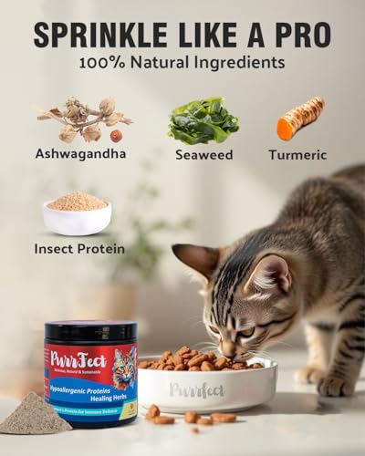Georgic Cat Supplement Topper Powder | Omega 3 6, Amino Acids, Probiotics, Multivitamin | Skin, Coat, Joint, Gut Nutrition | Collagen for Kitten to Adult Cats | Food Additive | 5x150g