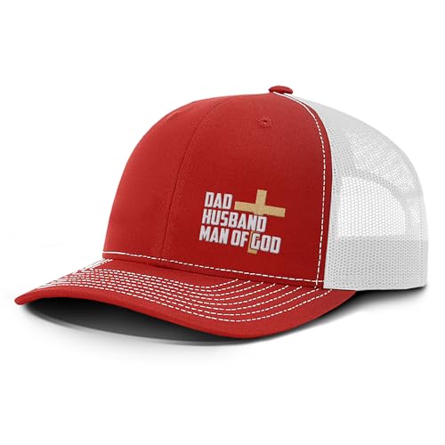Dad Husband Man of God Cross Christian Trucker Hat - Adjustable Fit Snapback Hat - Breathable Mesh Side for Casual Wear - Running Workout & Outdoor Activities All Seasons - Baseball Cap Women and Men