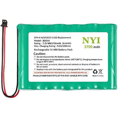 NYI Upgraded 3700mAh Battery Compatible with DSC IMPASSA 9057 SCW9057 SCW9055, 6PH-H-4/3A3600-S-D22 Replacement, 7.2V Rechargeable Ni-MH Battery for ADT Control Panel Cover