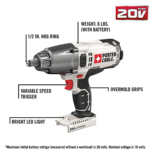 PORTER-CABLE 20V MAX* Impact Wrench, 1/2-Inch, Tool Only (PCC740B) PORTER-CABLE 20V MAX* Impact Wrench, 1/2-Inch, Tool Only (PCC740B)