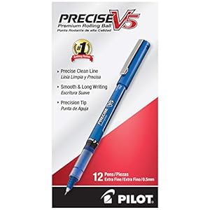 Pilot, Precise V5, Capped Liquid Ink Rolling Ball Pens, Extra Fine Point 0.5 mm, Blue, Pack of 12
