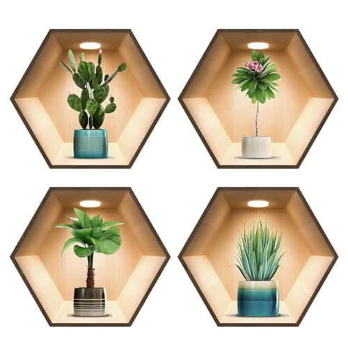 iMagitek Lot de 4 stickers muraux 3D en forme de cactus pour salon, chambre à coucher, cuisine