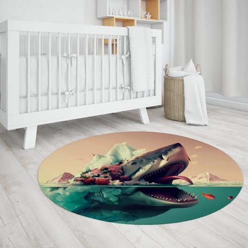 Tapis de cercle requin rond 160cm moquette impression 3D fantasy - 4