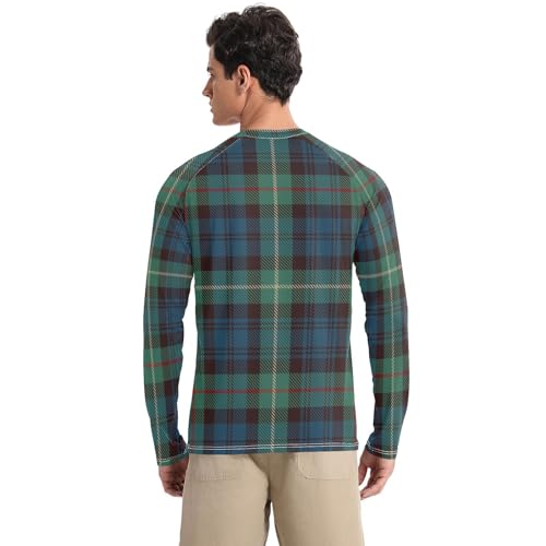 Blue Green Plaid Men's UPF 50+ Quick Drying Round Neck Mens Sun Protection Long Sleeve Water Fishing2