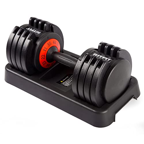 RitFit Adjustable Dumbbell, 11-55 LBS Single Dumbbell for Strength Training, Fast Adjust Free Weight by Twisting Handle, Fitness Dumbbell for Men and Women Home Gym Workout (Single)