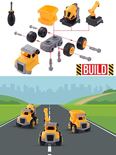 GEMNICHI Take Apart Truck Toy with Drill 3 in 1 Construction Vehicles Play Set for Boys and Girls DIY Building Toys Educational Gift for 3,4,5,6,7 Years Old Kids - Thumbnail 2