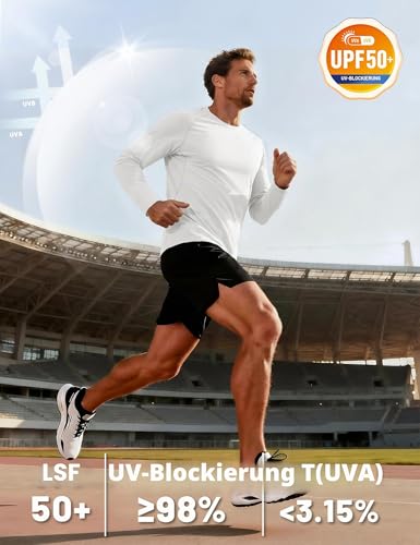 TACVASEN Herren Langarmshirt UPF 50+ UV Shirts Rash Guards Gym Sport Tshirts Atmungsaktiv Funktionsshirt Outdoor Laufshirt, Weiß, L