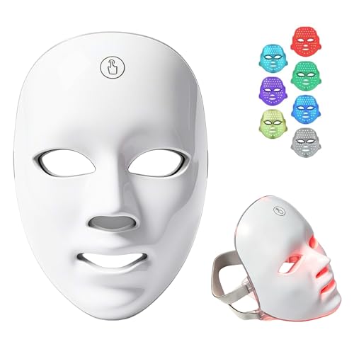 LED Face Mask Light Therapy 7 Colour Photon Facial Mask for Skin Rejuvenation Anti-Ageing Acne Treatment & Wrinkle Reduction Rechargeable LED Facial Mask for Home Spa Skincare