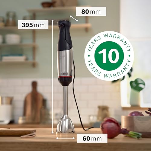 Bosch, mixeur plongeant, ErgoMaster Série 6, moteur 1000 watts refroidi par air, variateur de vitesse extra large, système de mixage QuattroBlade System Pro, accessoires inclus, MSM6M673 – Image 3