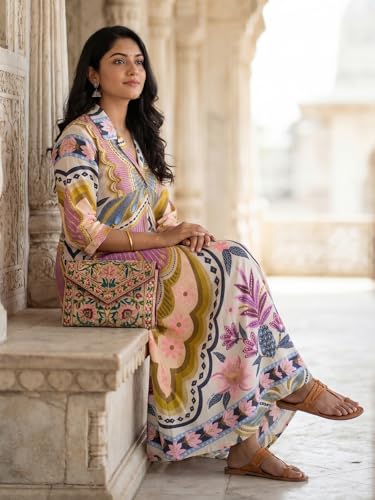 Image of HELLCAT Floral Brown Women Dress|New Trending Dress for Women|Western 3 /4 Sleeve A-line