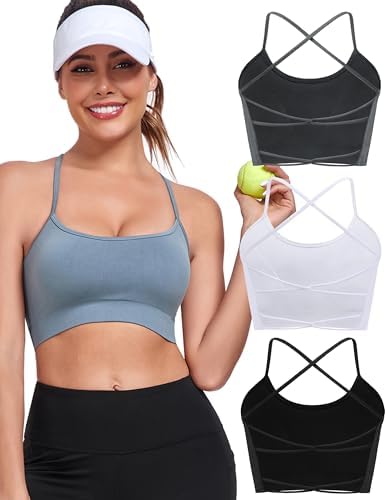 Lusait Sports Bras for Women Medium Support Thin Straps Sexy Criss-Cross Yoga Bra Gym Crop Top for Workout