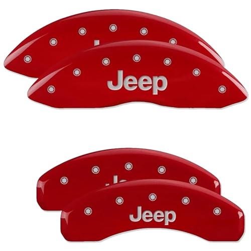 Image of MGP Brake Caliper Covers for 2011-2022 Jeep Grand Cherokee | Requires 17 inch+ Wheels, Red Powder-Coated Aluminum, 4 PCS Front and Rear, Jeep Engraving