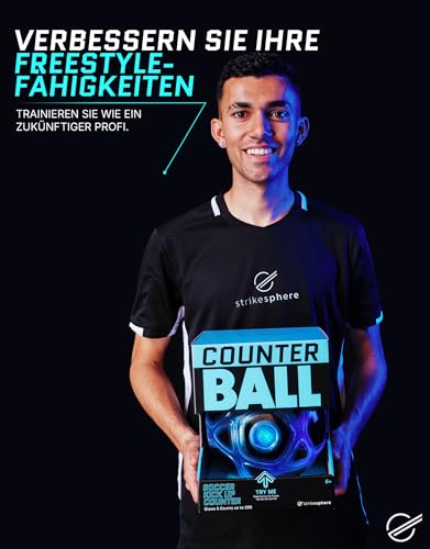 strikesphere Counter Ball, Fußballgeschenk für Jungen und Mädchen ab 6 Jahren: Zählball mit Licht- und Soundeffekten, weiß und blau