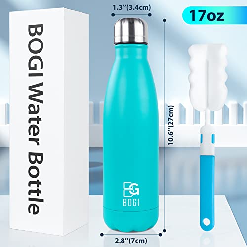 Image of BOGI 17oz Insulated Water Bottle Double Wall Vacuum Stainless Steel Water Bottles, Leak Proof Metal Sports Water Bottle Keeps Drink Hot and Cold - Perfect for Outdoor Sports Camping Biking (Mint)